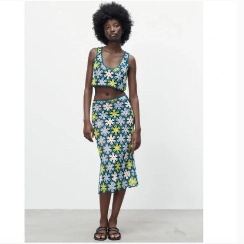 Zara Crochet Knit Top And Skirt Co-ord Set Sz S NWT - Picture 16 of 17